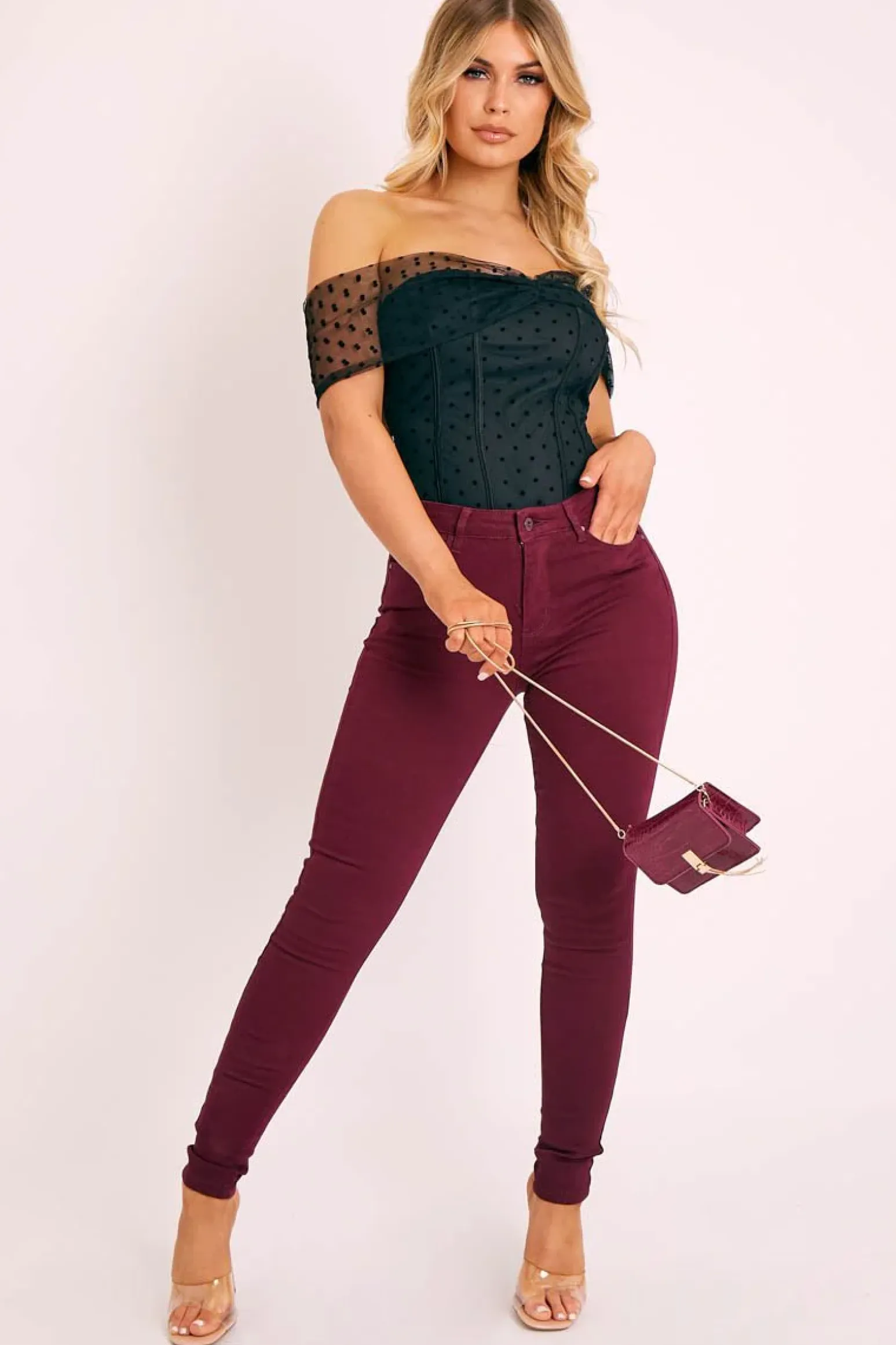 Rebellious Fashion Wine Skinny Stretch Denim Jeans - Maeva