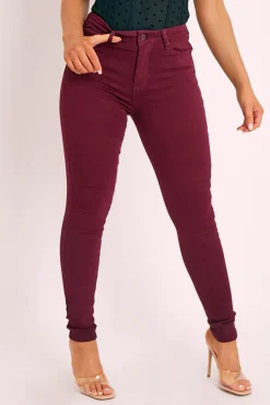 Rebellious Fashion Wine Skinny Stretch Denim Jeans - Maeva