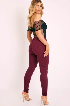 Rebellious Fashion Wine Skinny Stretch Denim Jeans - Maeva