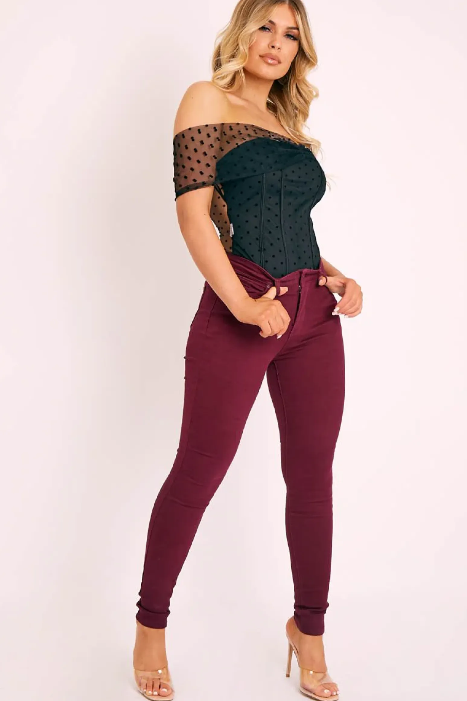 Rebellious Fashion Wine Skinny Stretch Denim Jeans - Maeva