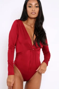 Rebellious Fashion Wine Slinky Twist Front Bodysuit - Gretchen