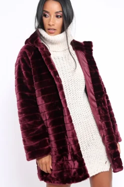 Rebellious Fashion Wine Soft Faux Fur Hooded Coat - Kila