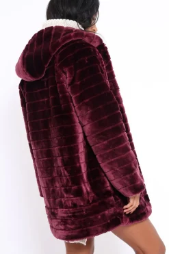 Rebellious Fashion Wine Soft Faux Fur Hooded Coat - Kila