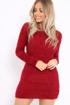 Rebellious Fashion Wine Soft Fur Knit Jumper Dress - Beck