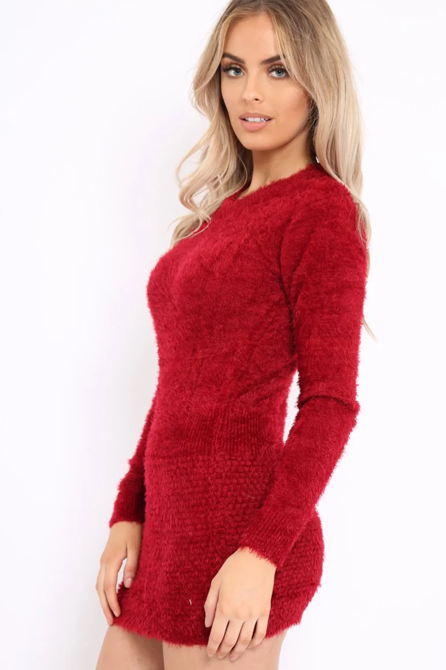 Rebellious Fashion Wine Soft Fur Knit Jumper Dress - Beck