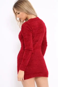 Rebellious Fashion Wine Soft Fur Knit Jumper Dress - Beck