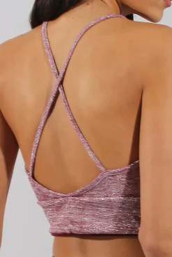 Rebellious Fashion Wine Sparkle Halter Neck Crop Top - Charla