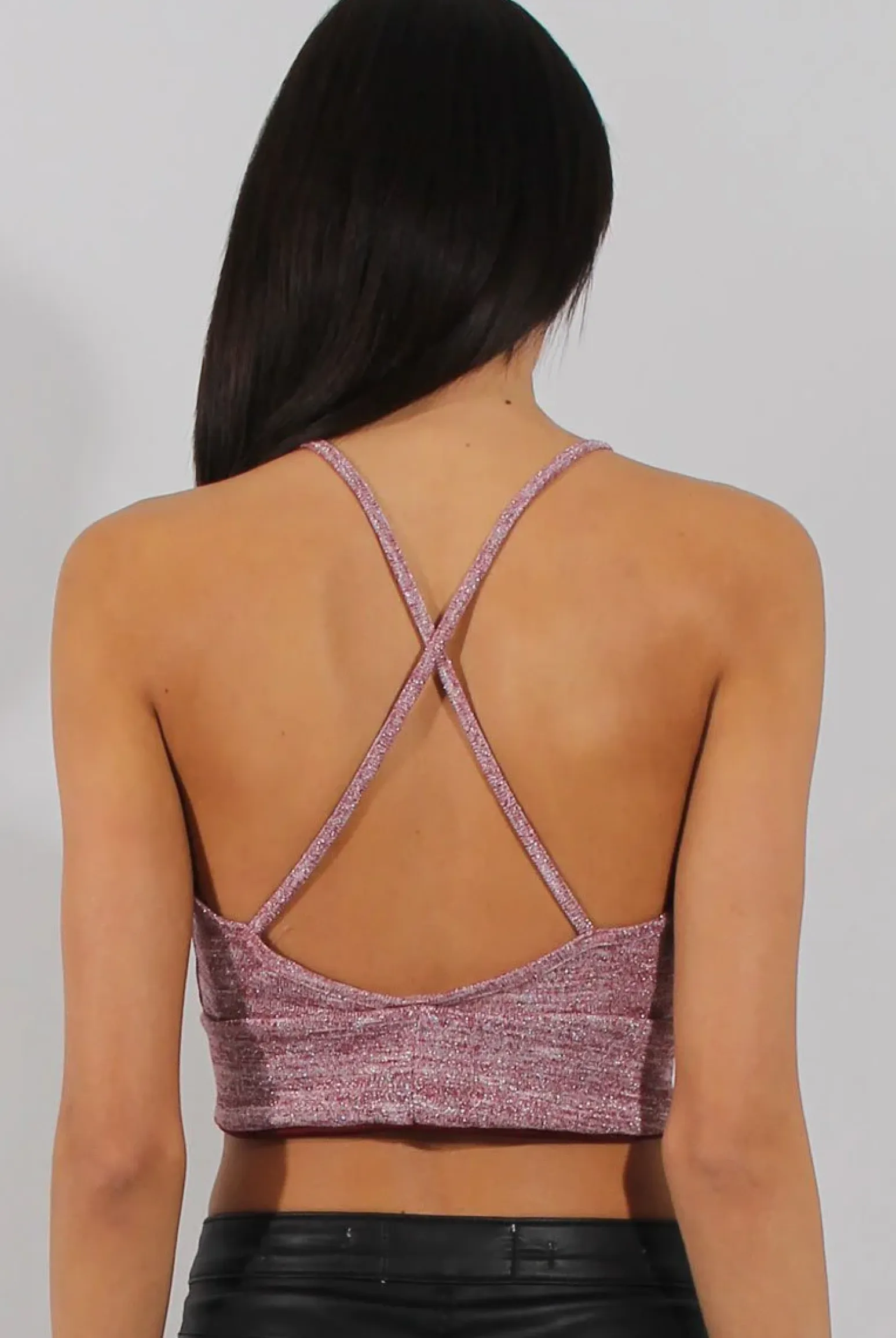 Rebellious Fashion Wine Sparkle Halter Neck Crop Top - Charla