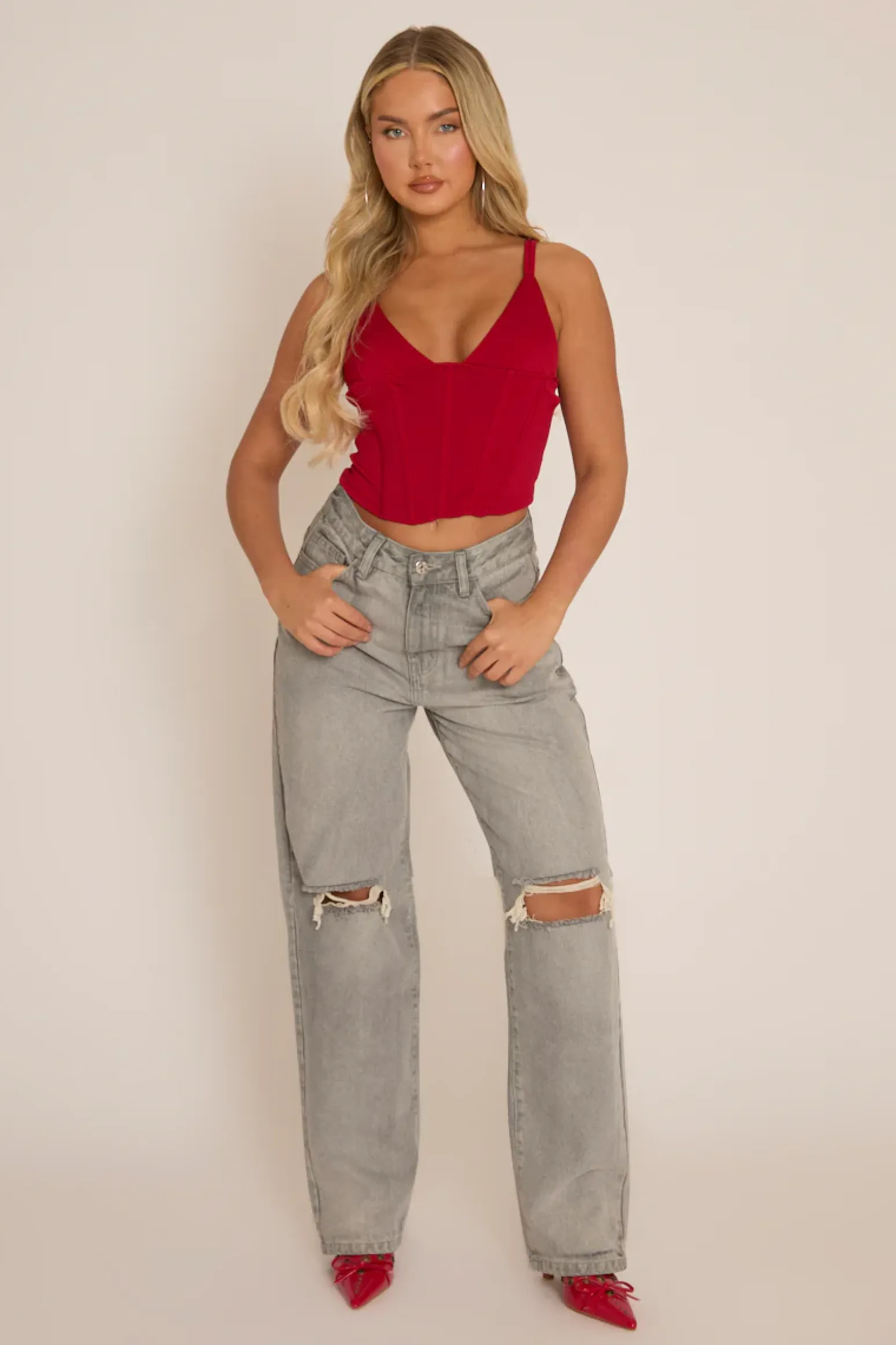 Rebellious Fashion Wine Strappy Corset Top - Tamsin