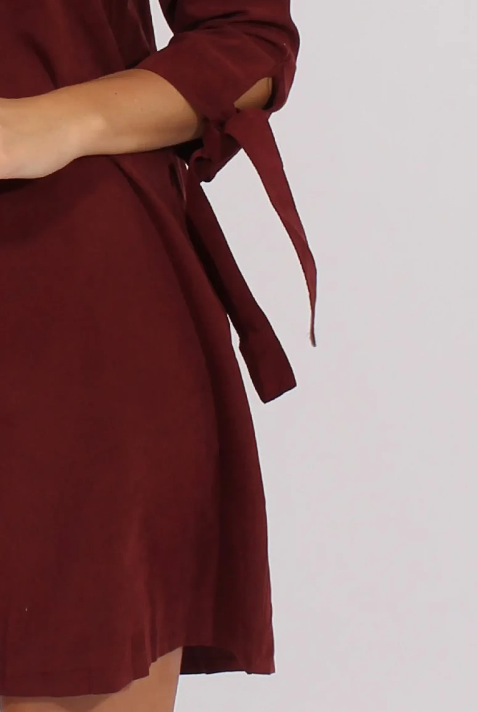 Rebellious Fashion Wine Suede Tie Cuff Oversized Shirt Dress - Deborah