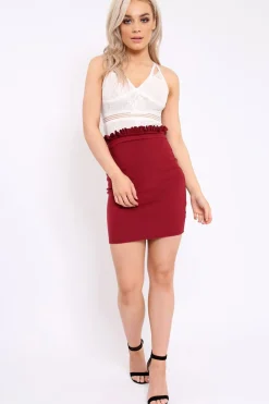 Rebellious Fashion Wine Suedette Ruffle Hem Mini Skirt - Abagail