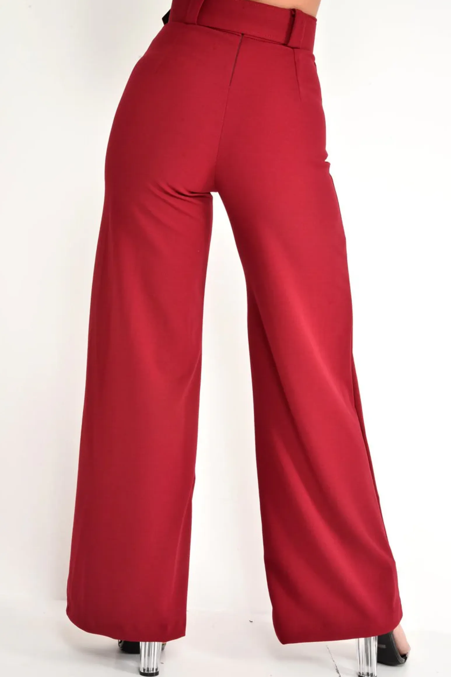 Rebellious Fashion Wine Tailored Wide Leg Belted Trousers - Chenelle
