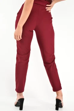 Rebellious Fashion Wine Tapered Belted Cigarette Trousers - Myasia
