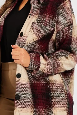 Rebellious Fashion Wine Textured Check Oversized Shacket - Saphia
