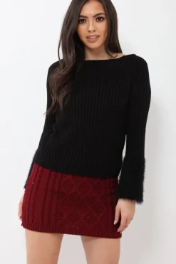 Rebellious Fashion Wine Thick Knit Bodycon Skirt - Kristy