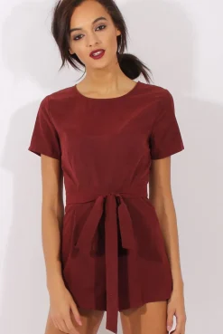 Rebellious Fashion Wine Tie Back Playsuit - Lunah