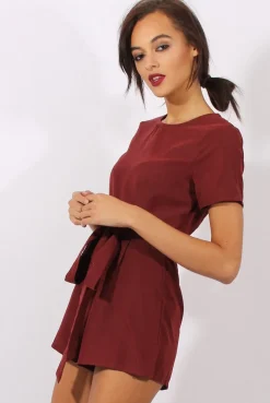 Rebellious Fashion Wine Tie Back Playsuit - Lunah