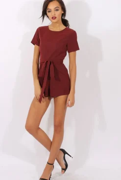 Rebellious Fashion Wine Tie Back Playsuit - Lunah