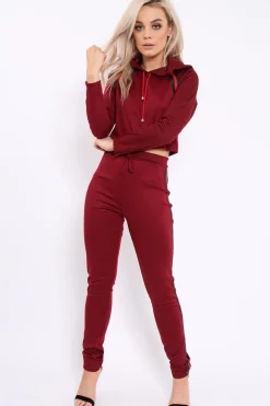 Rebellious Fashion Wine Tracksuit with Khaki and Red Side Stripe - Beatrix