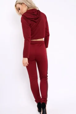 Rebellious Fashion Wine Tracksuit with Khaki and Red Side Stripe - Beatrix