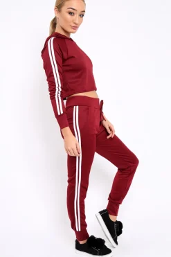 Rebellious Fashion Wine Tracksuit with White Side Stripe - Kady