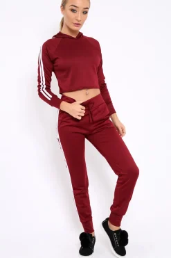 Rebellious Fashion Wine Tracksuit with White Side Stripe - Kady