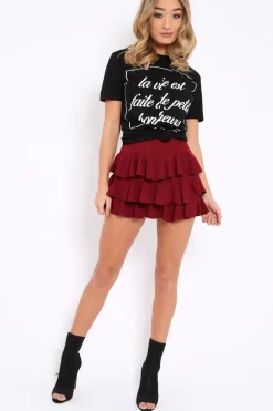 Rebellious Fashion Wine Triple Frill Shorts - Alison