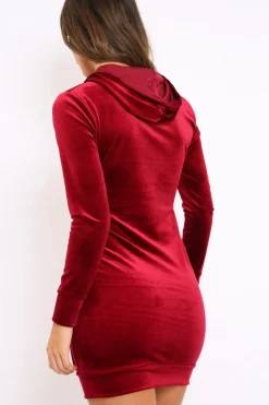 Rebellious Fashion Wine Velvet Hooded Dress - Bethan