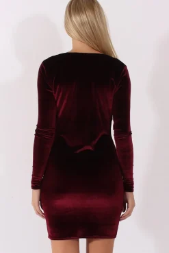 Rebellious Fashion Wine Velvet Long Sleeve Cowl Neck Dress - Asteroid