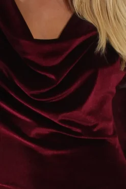 Rebellious Fashion Wine Velvet Long Sleeve Cowl Neck Dress - Asteroid