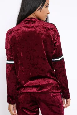 Rebellious Fashion Wine Velvet Striped Trim Co-ord Set - Beau