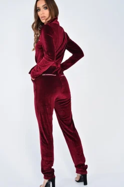 Rebellious Fashion Wine Velvet Tie Front Boiler Jumpsuit - Lallie