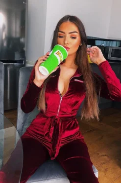 Rebellious Fashion Wine Velvet Tie Front Boiler Jumpsuit - Lallie