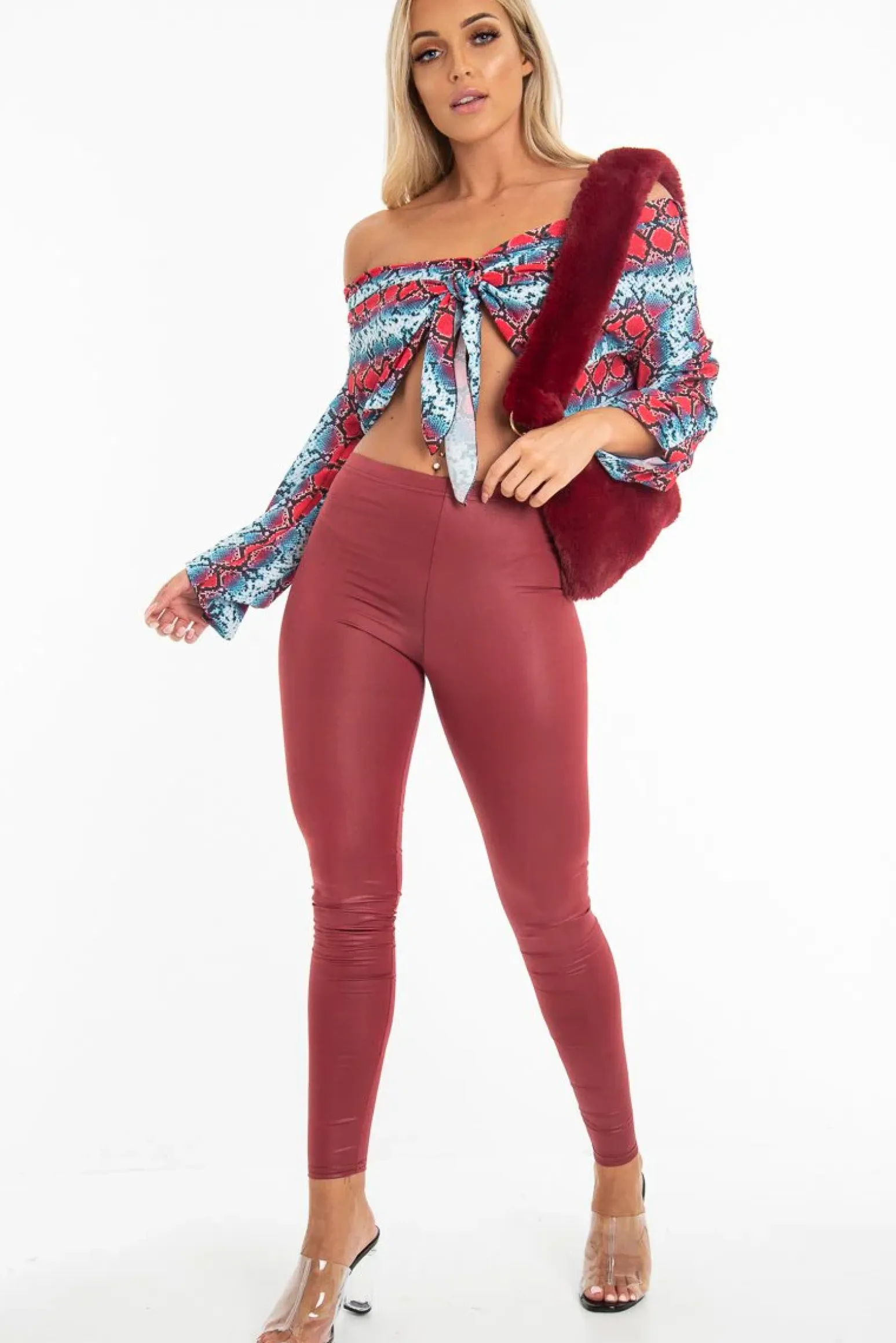 Rebellious Fashion Wine Wet Look High Waist Leggings - Imogen