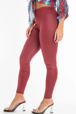 Rebellious Fashion Wine Wet Look High Waist Leggings - Imogen