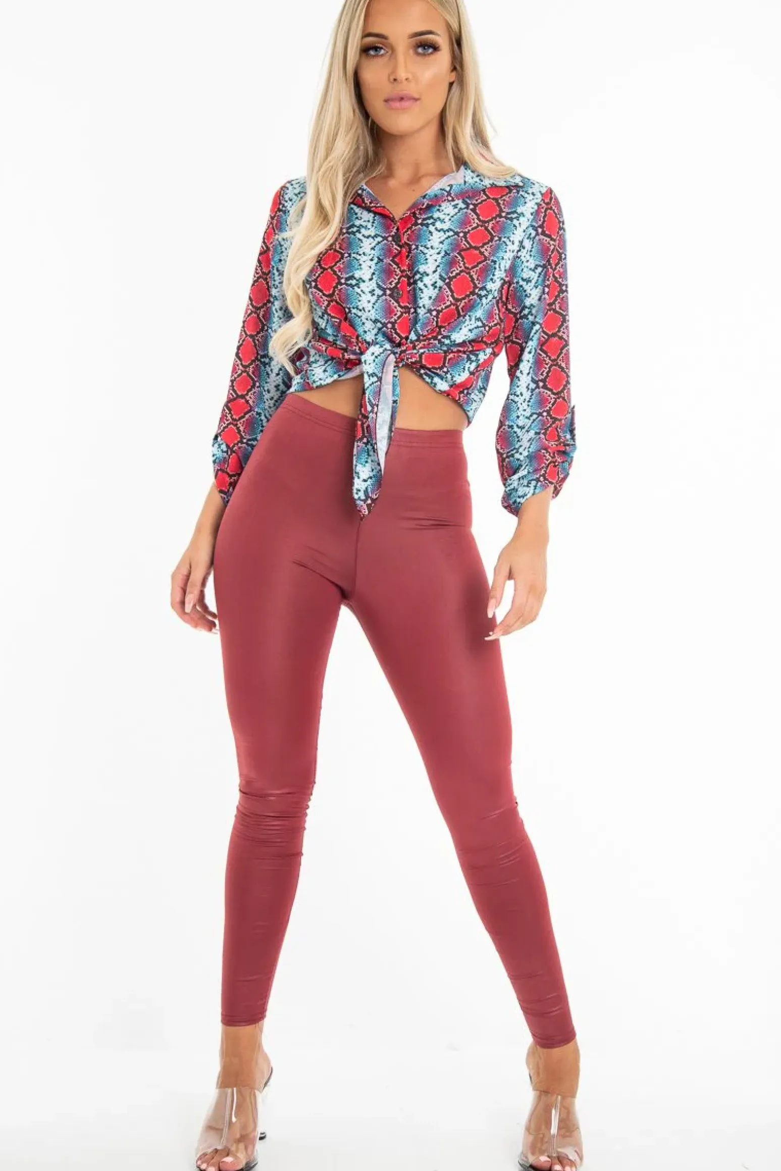 Rebellious Fashion Wine Wet Look High Waist Leggings - Imogen