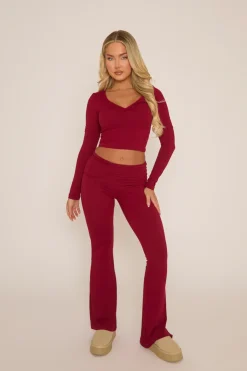 Rebellious Fashion Wine Wrap Front Top and Trouser Lounge Co-ord - Helmi