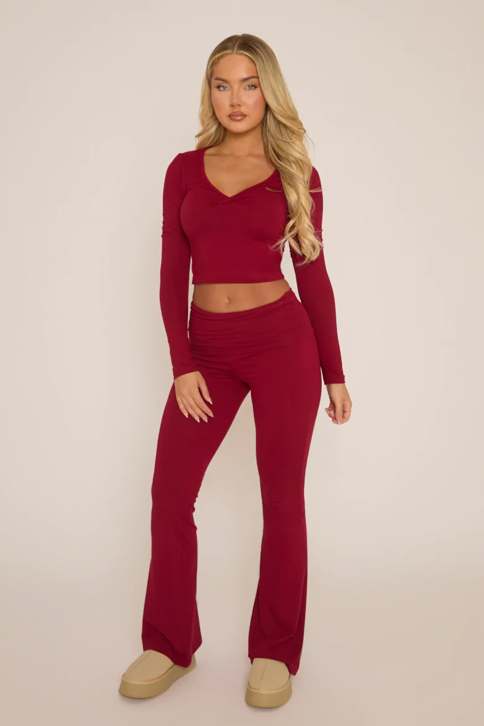 Rebellious Fashion Wine Wrap Front Top and Trouser Lounge Co-ord - Helmi