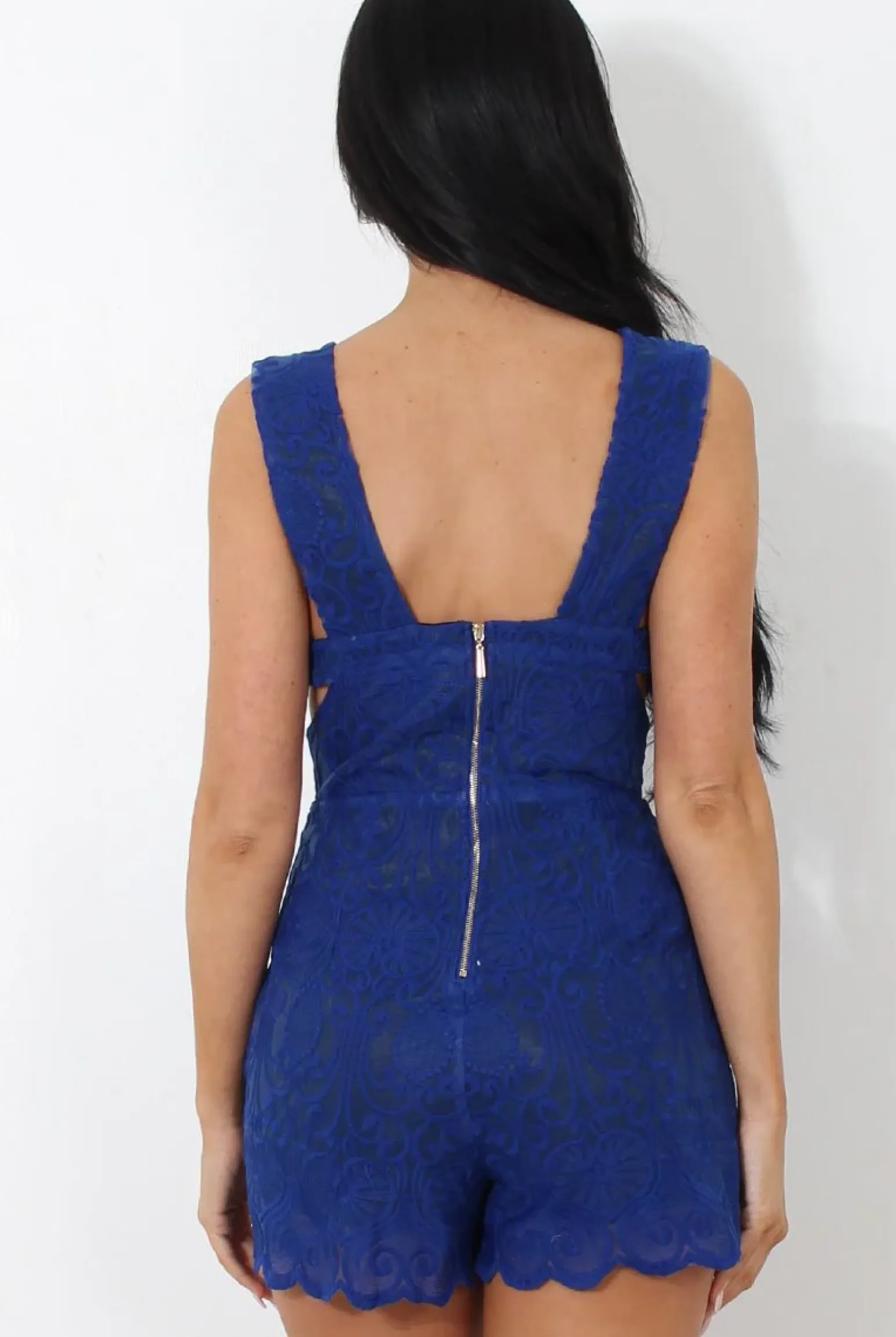 Rebellious Fashion Yarna Blue Mesh Cut Out Playsuit