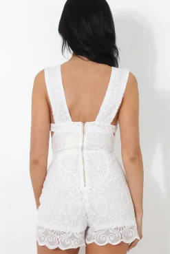 Rebellious Fashion Yarna White Mesh Cut Out Playsuit