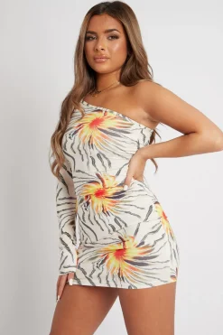 Rebellious Fashion Yellow Cut Out One Sleeve Mini Dress - Jiani