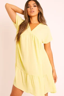 Rebellious Fashion Yellow Plunge Smock Dress - Cambriella