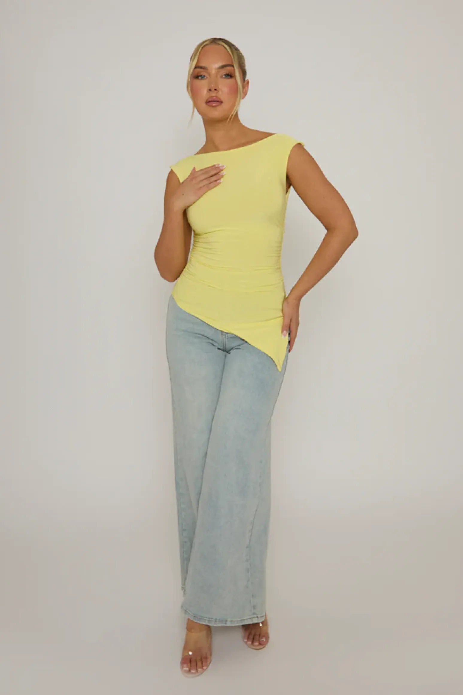 Rebellious Fashion Yellow Asymmetric Ruched Top - Chester
