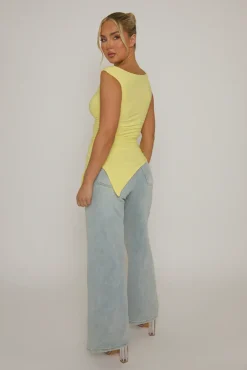 Rebellious Fashion Yellow Asymmetric Ruched Top - Chester