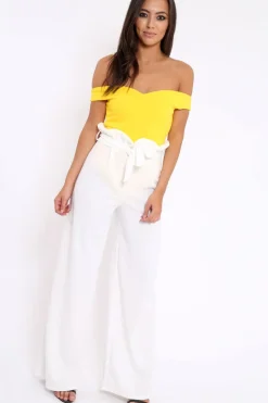 Rebellious Fashion Yellow Bardot Bodysuit with V dip front - Hettie