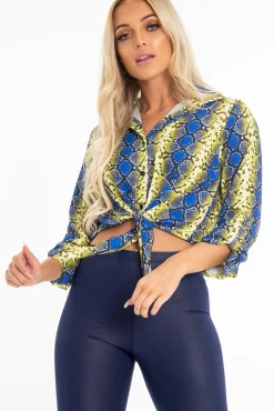 Rebellious Fashion Yellow Blue Snake Oversized Button Down Shirt - Sopha