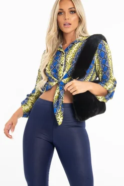 Rebellious Fashion Yellow Blue Snake Oversized Button Down Shirt - Sopha