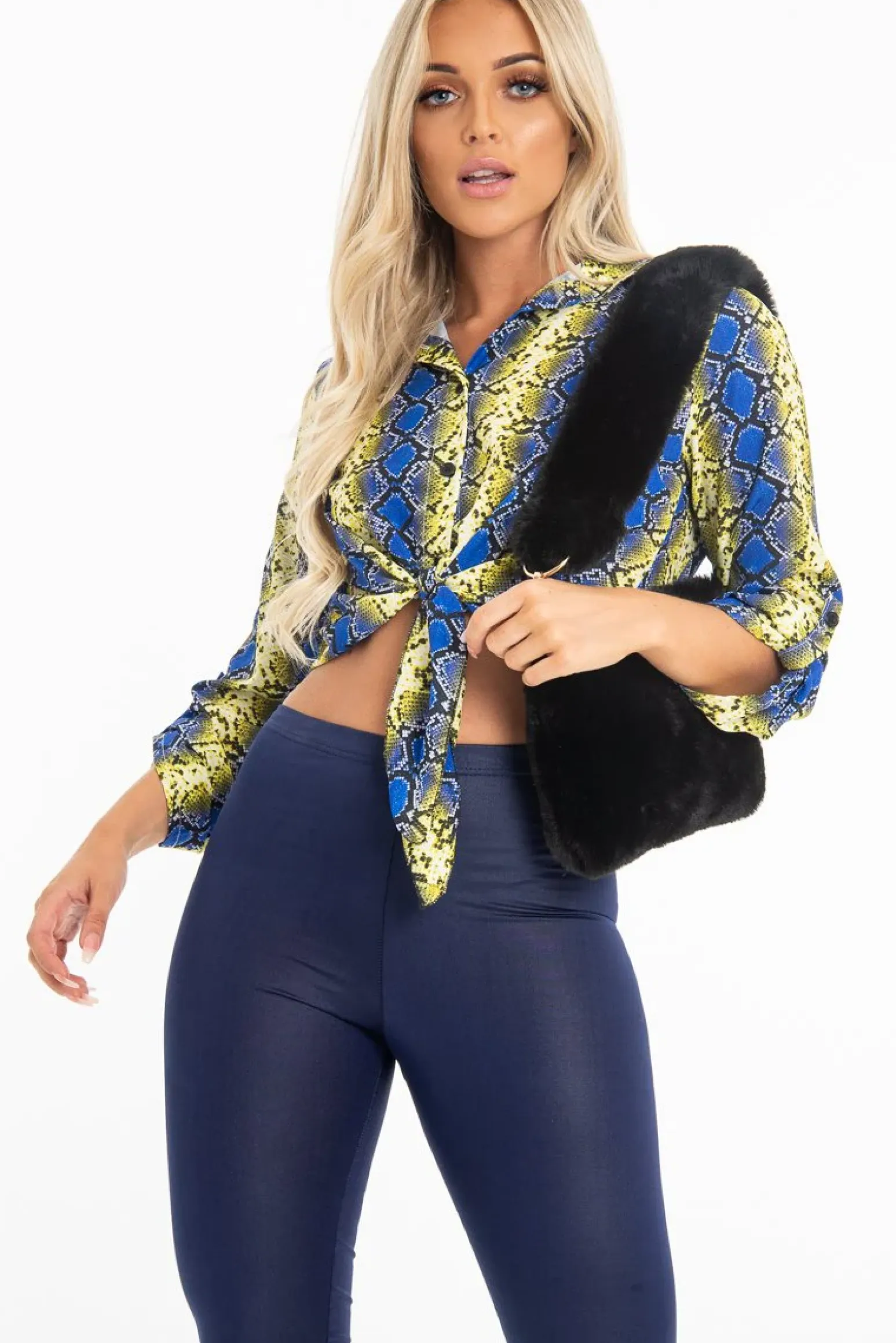 Rebellious Fashion Yellow Blue Snake Oversized Button Down Shirt - Sopha