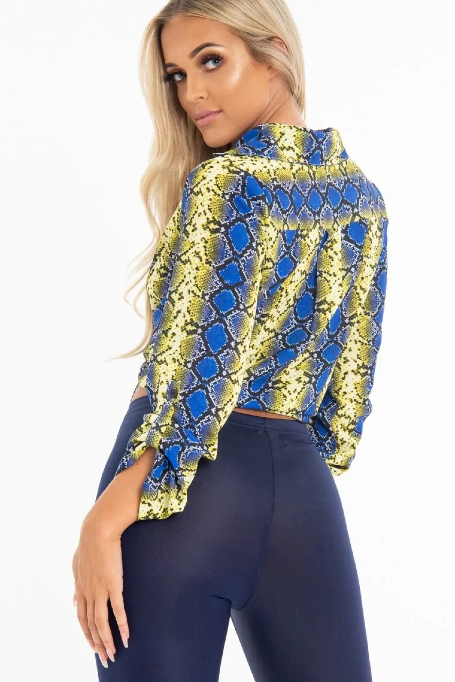 Rebellious Fashion Yellow Blue Snake Oversized Button Down Shirt - Sopha