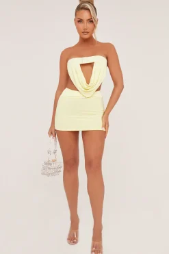 Rebellious Fashion Yellow Buckle Detail Cropped Top & Mini Skirt Co-ord Set - Charlotte